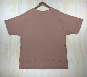 Foxy Kind Women's Medium Mauve Ribbed Knit Oversized Hi-Low Tunic T-Shirt